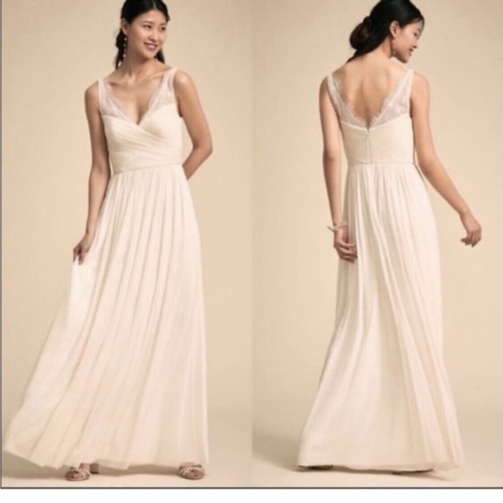 BHLDN Hitherto – Sandstone Maxi Sleeveless Dress with Lace Upper Bodice, Size 8